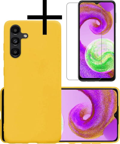 Hoesje - Met Screenprotector - Geschikt voor Samsung Galaxy A04s - Sterk & Shockproof - Back Cover - Siliconen Case - Telefoon Hoes - Geel