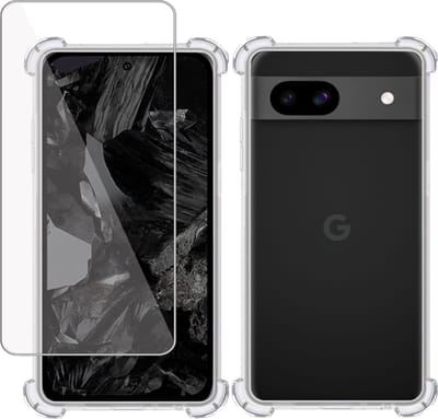 Hoesje + Screenprotector geschikt voor Google Pixel 8a – Tempered Glass - Extreme Shock Case Transparant
