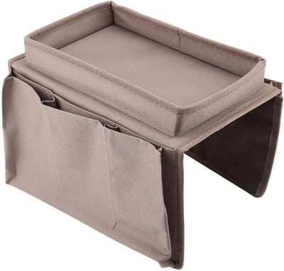 Allecto Plus - Bank armsteun opbergtas organizer voor snack tijdschriften en afstandsbediening (bruin)