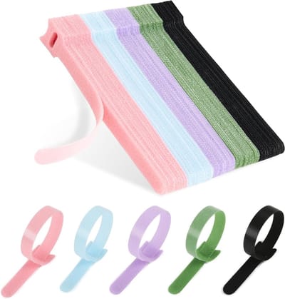 Pack van 100 Herbruikbare Kabelbinders, Zelfklevende Strips voor Kabelorganisatie, Opladen en Hoofdtelefoons (100 x 12 mm, Multi-Kleur)