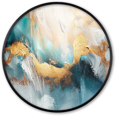 Poster in lijst Rond - Fotolijst 60x60 cm - Posters - Abstract - Kunst - Gold - Blauw - Ronde posterlijst zwart - Decoratie - Wanddecoratie woonkamer - Muurdecoratie slaapkamer