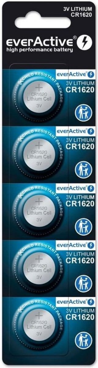 Everactive Cr1620 Lithiumbatterijen (5 Stuks) Voor Horloges, Afstandsbedieningen En Rekenmachines