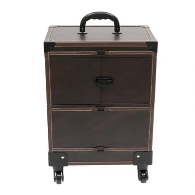 Make-up Trolley – Voor Salon & Visagie – Verrijdbare Train Case met 7 Compartimenten, 50 kg Draagvermogen, Vrijstaand – Koffiekleur