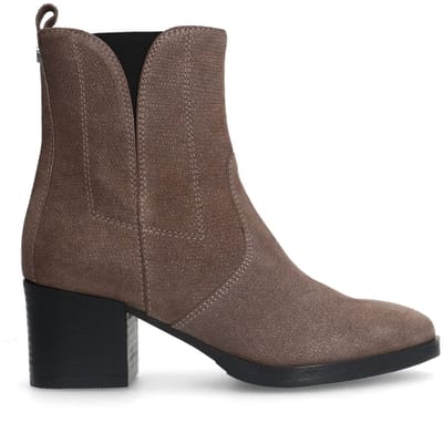 No Stress - Dames - Taupe leren enkellaarsjes met hak - Maat 42