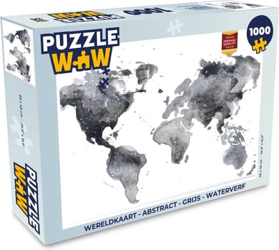 Puzzel Wereldkaart - Abstract - Grijs - Waterverf - Legpuzzel - Puzzel 1000 stukjes volwassenen