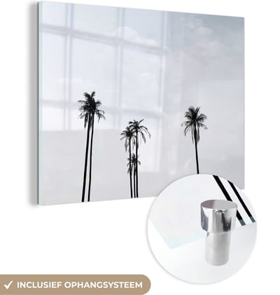 MuchoWow® Glasschilderij 160x120 cm - Schilderij acrylglas - Palmbomen - Zomer - Tropisch - Foto op glas - Schilderijen