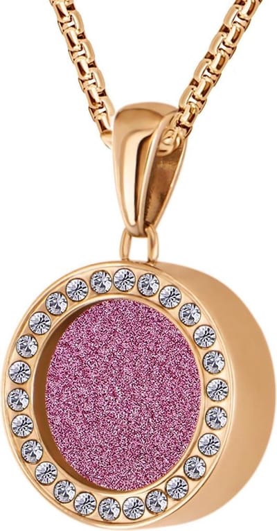 Quiges 12mm Mini Munt Hanger Rosékleurig RVS Glans met Glitter Roze Munt en Box Ketting Ankerketting 42-46cm