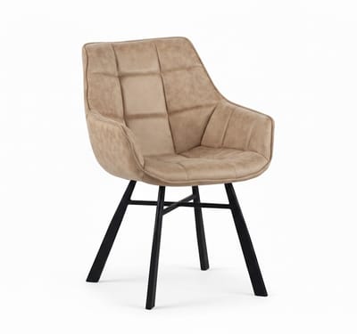 Colenis® - Lenny Eetkamerstoel - Set van 2 - Beige - Microfiber Stof - Industrieel - Met armleuning