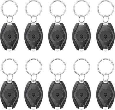 10 stuks led-sleutelhangers, zaklamp, mini led-sleutelhanger, licht, 14 lumen, draagbaar, ultra helder, batterijvoeding, voor wandelen en noodverlichting
