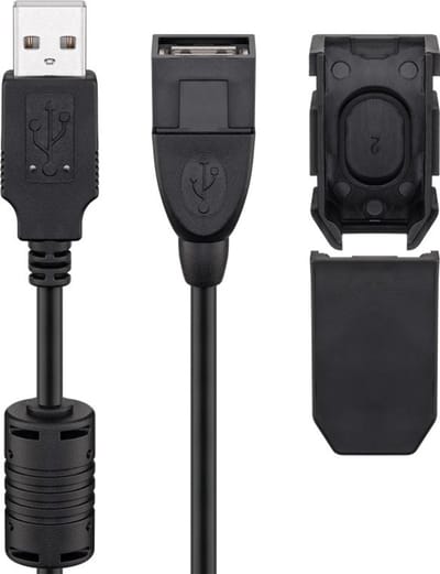 Goobay USB 2.0 Hi-Speed Extension Cable with Securing Clip, black 2 m