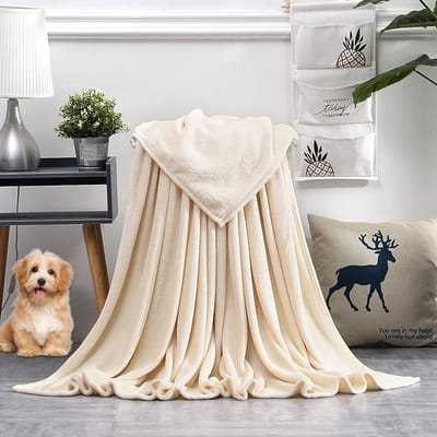 Sherpa Fleece Blanket,Weighted Blanket 80x220cm Soft and Lightweight, Plush - Washable Reversible Fluffy Blanket For All Seasons, Sofa, Travel, Camping, Cream Color