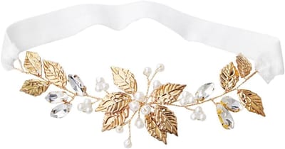 Bruidskousenband - Bruidsaccessoire - Bruiloft Accessorize - Kristal en Parel - 13.5 cm - Goudwit