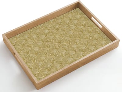 Dienblad hout 50x35 cm - Schootdienblad - Waaier - Geometrisch - Groen - Borrelplank rechthoek - Plateau dienbladen