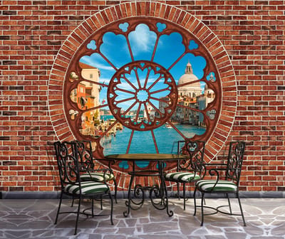 Brick Wall Venice Canal  Photo Wallcovering