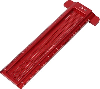 Timmerregel Aluminium - Meetlat Houtbewerking - Precisie Meten - Gat Ontwerp - 233mm Lengte - Rood