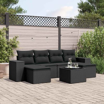 vidaXL - 7-delige - Loungeset - met - kussens - poly - rattan - zwart