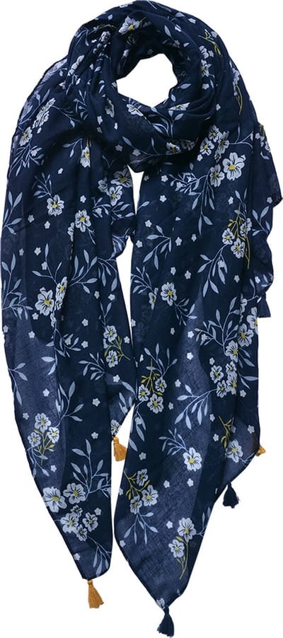 Juleeze Sjaal Dames Print 90x180 cm Blauw Wit Synthetisch Bloemen