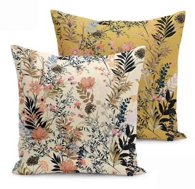 Velvet Kussenhoesjes - kussenhoes set van 2 - 45x45 - Bloemen op Beige Crème & Geel - Aan beide zijdig bedrukt