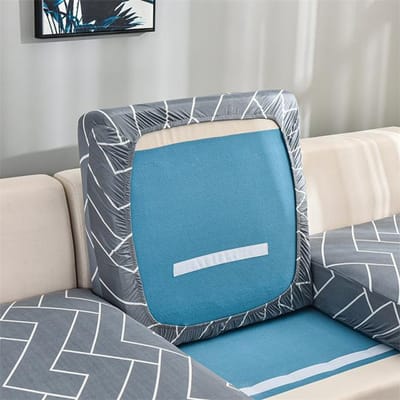 Housse de coussin de canapé élastique imprimée à carreaux, housse de siège pour salon, chaise, décoration de maison, 1234 places Back cushion cover blue