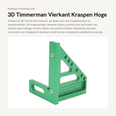 Dailygoods- Timmerman Vierkant Hoge Precisie - 3D Tekenlijnliniaal - Aluminiumlegering - Kraspen 22,5-90° - Nauwkeurige Markeringen - Lichtgewicht en Stevig - Meetliniaal