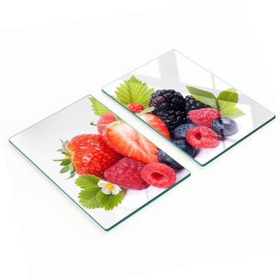 Set van twee decoratieve glazen keukenplanken met bosvruchtenmotief, 2x40x52 cm