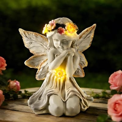 Tuinsculptuur van een Beschermengel met LED Licht, Weerbestendige Decoratie voor Graf, Tuin, Patio en Raamdecoratie in de Herfst