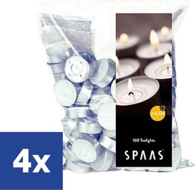 Spaas Theelicht Waxinelicht Wit - 4.5 branduren - 4 x 100 stuks