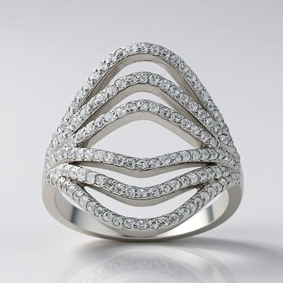 Cavill - Zilveren Ring 925 Sterling Geplatineerd - 130 Cambodjaanse Zirkonen 0,827 ct - Elegante Golvende Pavé 19x19 mm
