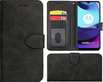 Hoesje Geschikt voor Motorola Moto E20 - Bookcase - Pu Leder Wallet Book Case Zwart Cover