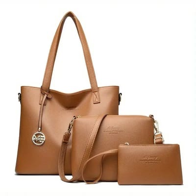 Bovista Handtas Dames - Schoudertas - School - Shopper - Schooltas - Werktas - 3-Delige Set - Bruin