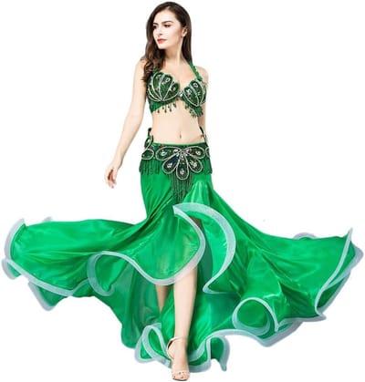 Belly Dance Kostuum Set met Beha, Ceintuur en Rok - Pailletten, Oriental, Sexy Dansoutfit voor Vrouwen