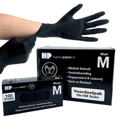 1000st Handschoenen soft nitril Medium ongepoederd zwart