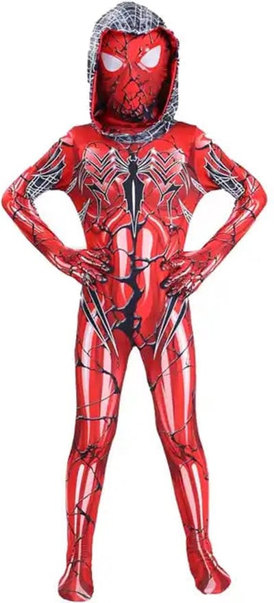Superheldendroom - Halloween Spider-Man met hoodie - 104 (3/4 Jaar) - Verkleedkleding - Superheldenpak - Actieheld - Carnaval