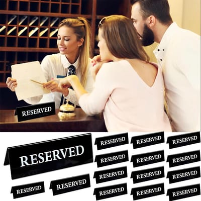 Gereserveerde Tafeltent Teken - Tafelborden - Restaurant Reservering - Dubbelzijdig Acryl - 15x5 cm - Zwart
