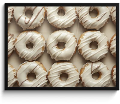 Fotolijst inclusief poster - Posterlijst 70x50 cm - Posters - Donuts - Chocolade - Wit - Beige - Foto in lijst - Keuken decoratie muur - Wanddecoratie accessoires - Muurdecoratie - Schilderijen