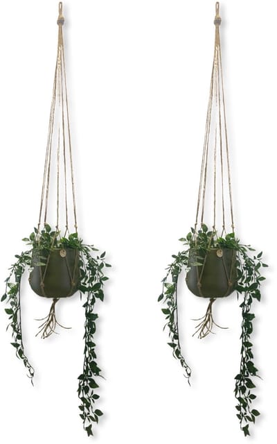 Voordeelset van 2 Plantenhangers - Jute - Kies Lengte - 100 cm lang - Geschikt voor Pot met Diameter t/m 20 cm - Handgemaakt in ons Macramé Atelier - 2 Stuks - Let op: Exclusief Pot - Inclusief Verzendkosten