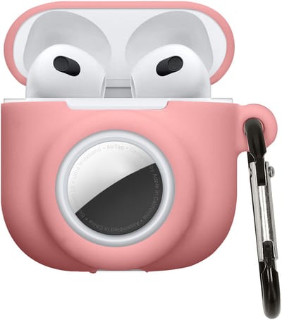 kwmobile oordopjes case geschikt voor Apple Airpods 4 hoesje - Oortjes cover met AirTag houder - In-ear koptelefoon hoes - Silicone in oudroze