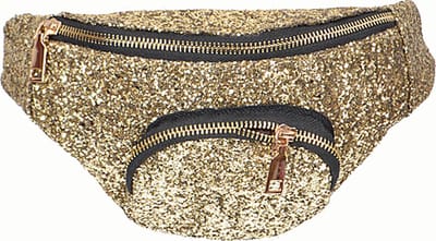 KIMU® Heuptasje Rond Voorvak Grote Glitters Goud Heuptas Gouden Glitter Festival