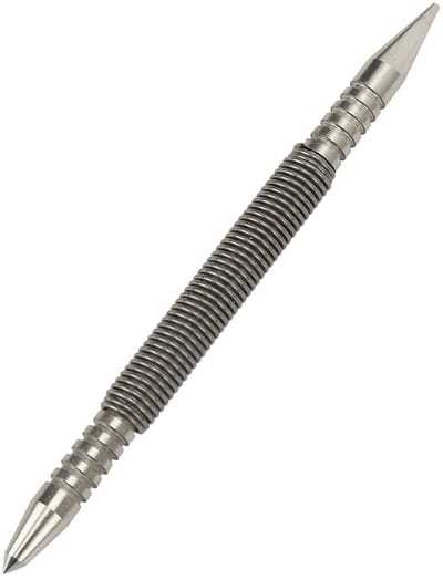 Dailygoods- Centerpons Dubbele Kop - Hamerloze Prikpons - Koolstofstaal - Compact - Draagbaar - Voor Hout/Metaal/Glas - 3/16 Inch en 1/16 Inch Kopmaat - Perforator