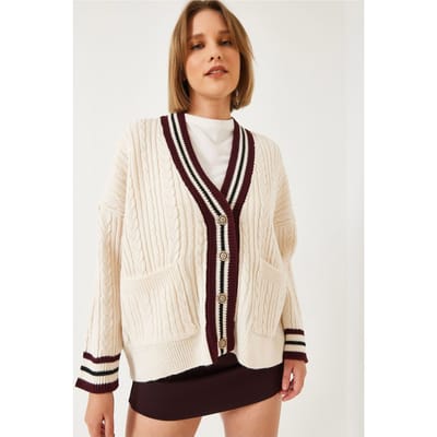 Geprinte Breikleding Cardigan met V-hals en Zakken