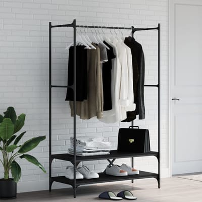 vidaXL - Kledingrek - met - schappen - bewerkt - hout - zwart