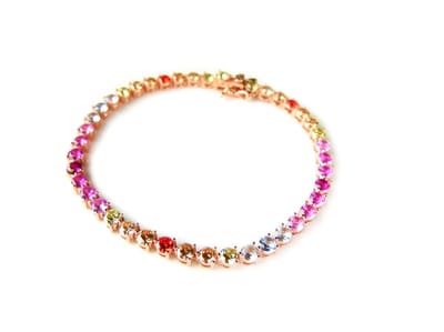Armband tennis in zilver roos goud verguld gezet met gekleurde stenen multicolor