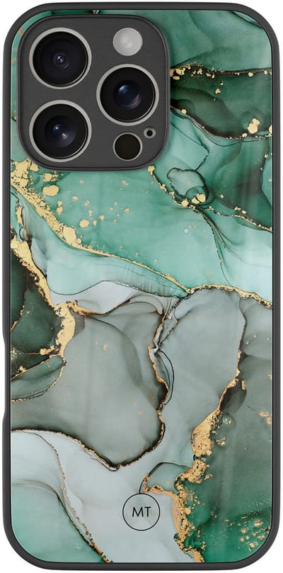 Hoesje geschikt voor iPhone 16 Pro - Marble Design - Luxe Hard Case - Marmer - Grijs, Groen - Mooie Telefoonhoesjes