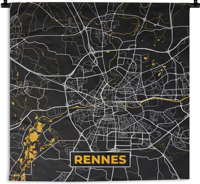 Wandkleed - Wanddoek - Plattegrond – Stadskaart – Rennes - Frankrijk - Kaart - 180x180 cm - Wandtapijt