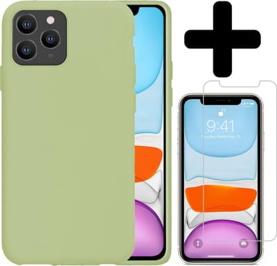 Hoesje - Met Screenprotector - Geschikt voor Apple iPhone 11 Pro Max - Sterk & Shockproof - Telefoon Hoes - Back Cover - Siliconen Case - Telefoonhoes - Groen