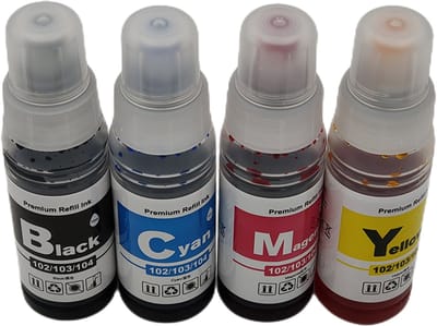 KATRIZ® Huismerk Inkt 104 – 4-Pack: Zwart, Cyaan, Magenta, Geel (4x70ml) – Compatible met Epson EcoTank ET-2810 / ET-2720 / ET-4700 – Vervangt Epson 104 Inktfles – Hoge Capaciteit Navulinkt