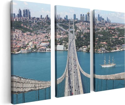 Artaza Canvas Schilderij Drieluik Istanbul Bosporus Brug Vanaf Boven - 120x80 - Foto Op Canvas - Canvas Print