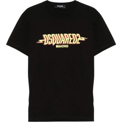 DSquared2 Heren Macho Logo Gewassen Cool Fit T-shirt (Zwart)