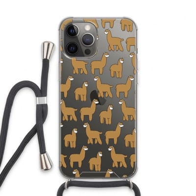 Case Company® - Hoesje met koord geschikt voor iPhone 13 Pro Max hoesje met Koord - Alpacas - Telefoonhoesje met Zwart Koord - Bescherming aan alle Kanten en Over de Schermrand