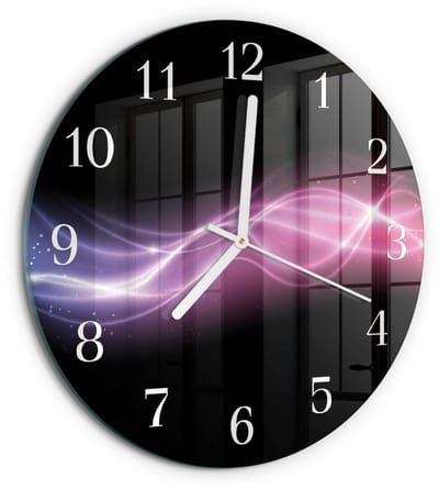 Tulup Wandklok - Abstracte lijnen Wandklok Glas Decoratie - 30fi cm - Paars Gekleurde Glazen Klok - Witte Handen - Ronde Wandklok - Wandklok Glas Met Motief - Decoratieve Glazen Klok